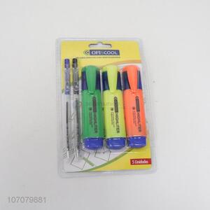 Custom 5pcs/set plastic highlighters and ball-point pens for students