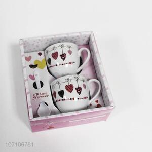 Best sale Valentine's day present heart pattern ceramic couple cup