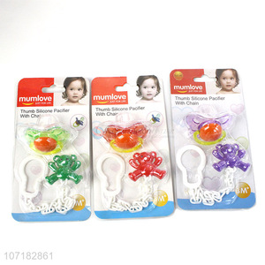 Unique Design Thumb Silicone Pacifier With Chain Baby Chew Pacifier