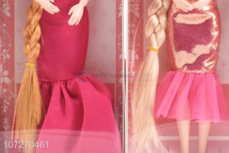 High quality 11.5 inch solid body girl doll dress doll with long hair