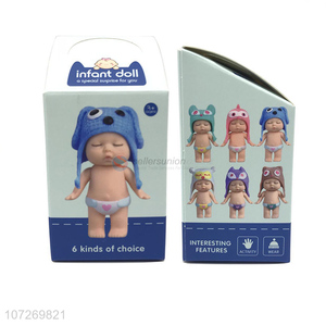 Reasonable price cute vinyl toys 3.5 inch sleeping baby doll with cap