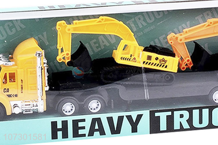 Best Price Inertial Heavy Trailer Truck Toy Carrying Two Excavator For Kids