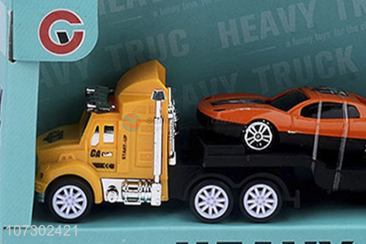 Wholesale Inertial Heavy Trailer Truck Carrying 2Pcs Cars Childrens Gift