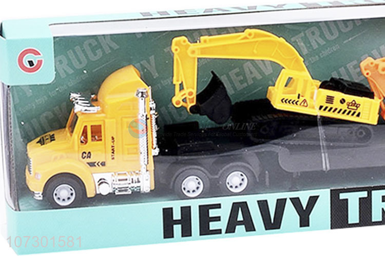 Best Price Inertial Heavy Trailer Truck Toy Carrying Two Excavator For Kids