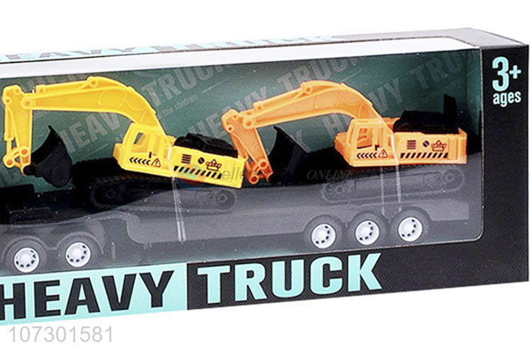 Best Price Inertial Heavy Trailer Truck Toy Carrying Two Excavator For Kids