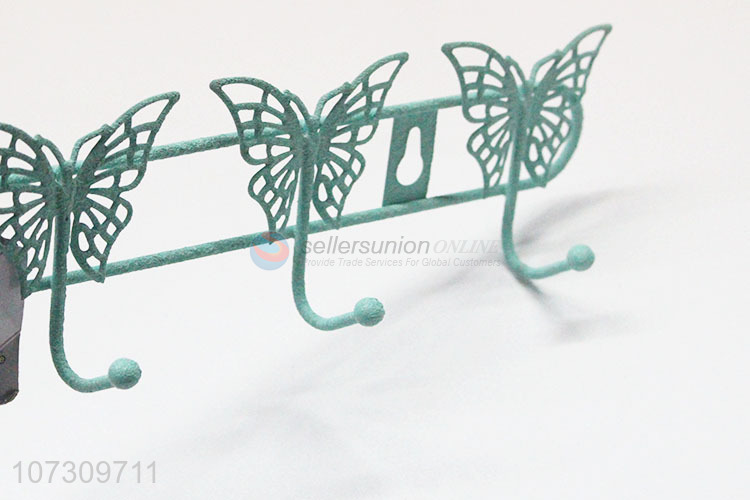 Factory Sell Green Butterfly Shape Design Metal Wire Wall Mounted Hanger Hooks