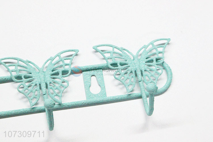 Factory Sell Green Butterfly Shape Design Metal Wire Wall Mounted Hanger Hooks