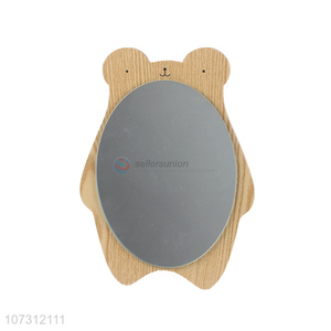 Attractive design bear shape plastic makeup mirror wood grain mirror