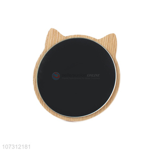 Cute design cat shape tabletop mirror wood grain cosmetic mirror