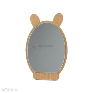 Unique design animal head shape tabletop mirror wood grain cosmetic mirror