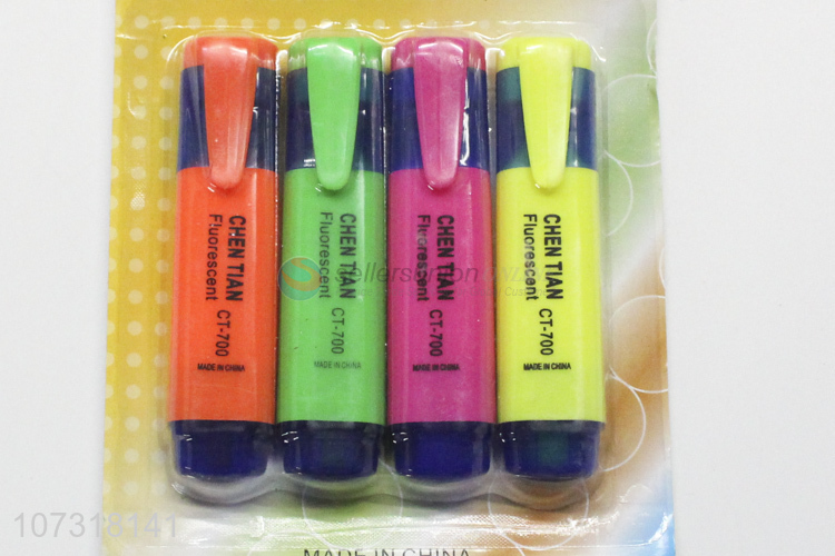 Wholesale custom 4 colors erasable highlighters plastic fluorescent pen