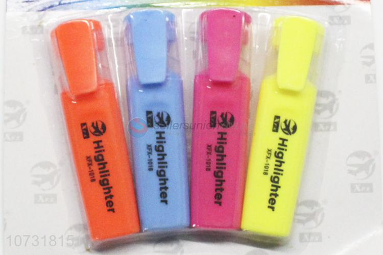 Competitive price 4pcs fluorescent colors quick-dry plastic highlighter pen