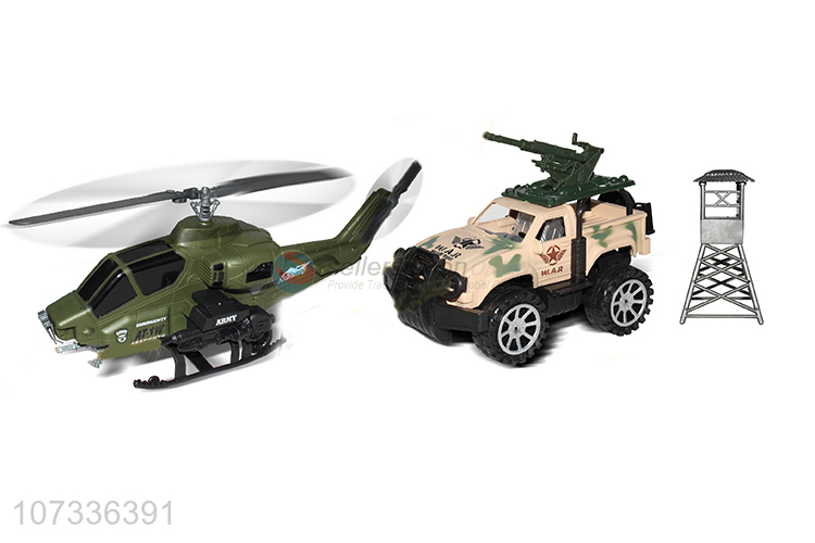 Newest Inertia Pickup Truck/Helicopter Rubber Boat Military Vehicle Toy Set