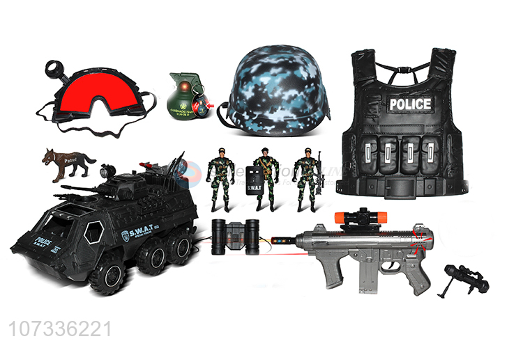 Good Sale Infrared Sound-Light Submachine Gun/Grenade Regimental Police Armored Vehicle Toy Set