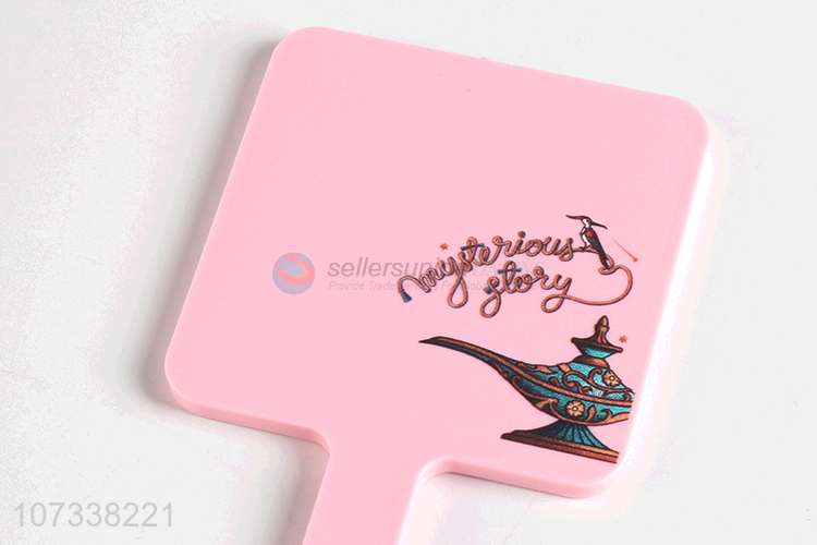 High Quality Square Cosmetic Mirror With Pink Handle