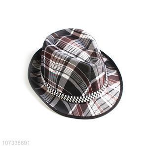 Unique Design Plaid Panama Hats Fashion Adults Polyester Cap