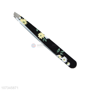 Custom Flower Pattern Stainless Steel Eyebrow Tweezers For Sale