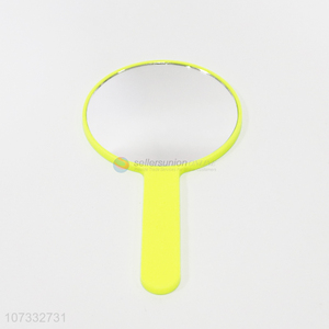 Unique design round shape yellow mirror makeup with handle