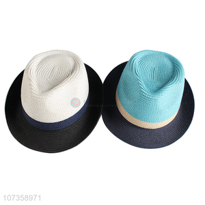 New Style Mens Color Matching Straw Fedora Hats