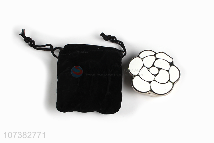 Hot products flower shape enamel alloy cosmetic mirror with drawstring bag