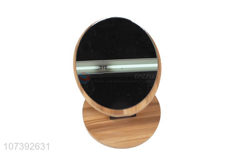 Creative Design Round Shape Wooden Desktop Makeup Mirror