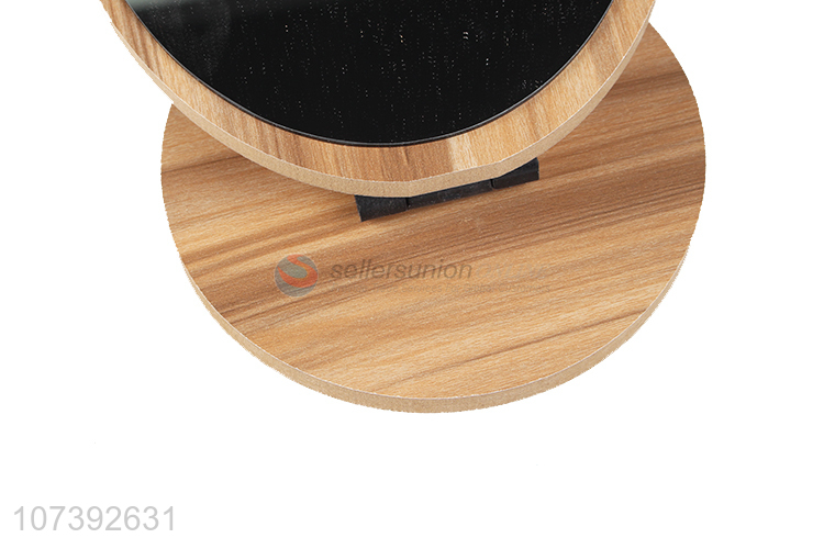 Creative Design Round Shape Wooden Desktop Makeup Mirror