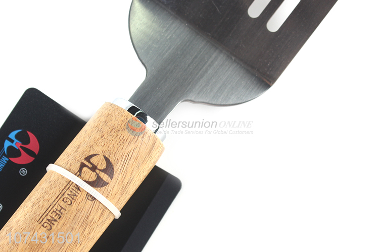 Factory Sell Kitchen Tools Bamboo Handle Stainless Steel Slotted Shovel