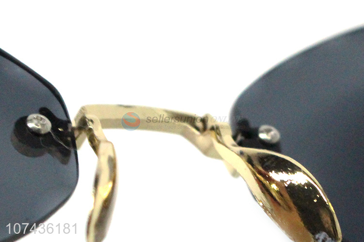 Hot selling trendy rimless lens ladies sunglasses uv 400 sunglasses