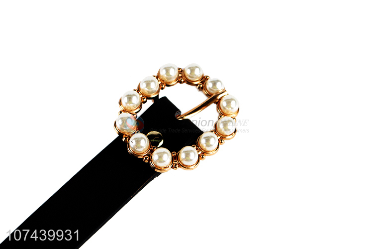 New products trendy women pu belt pearl buckle ladies belt