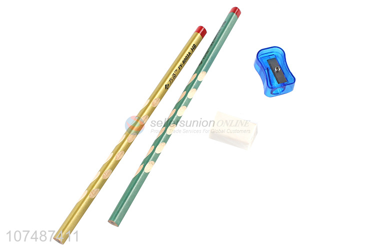 Wholesale Triangle Student Pencil Set With Eraster And Pencil Sharpener