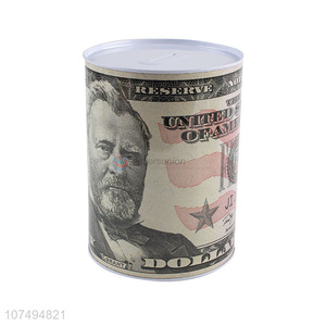 Hot products dollar printed round tin money box piggy bank