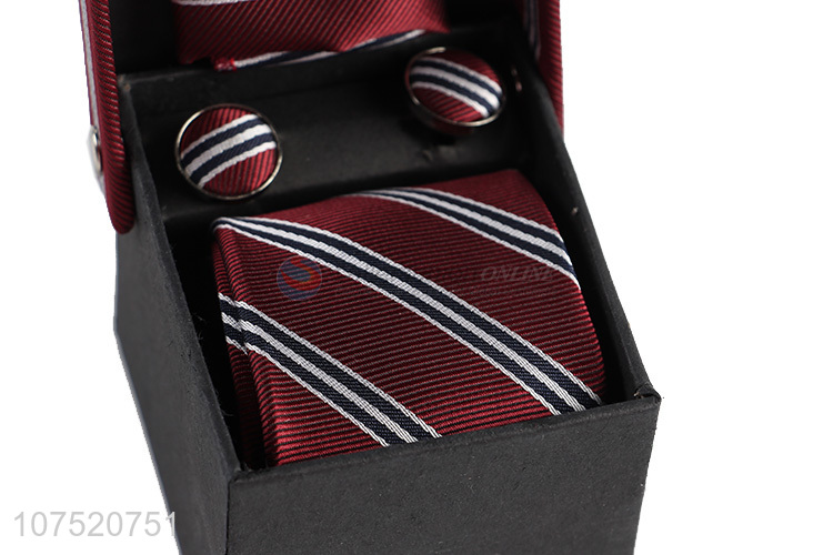 Promotional stripe pattern men's bow tie necktie and cufflinks set