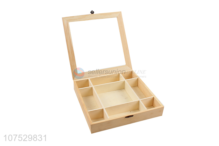 Popular products 9 compartments wooden jewelry box with clear window lid