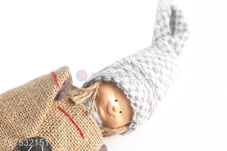 Competitive price woolen hat Christmas fabric doll in linen bag