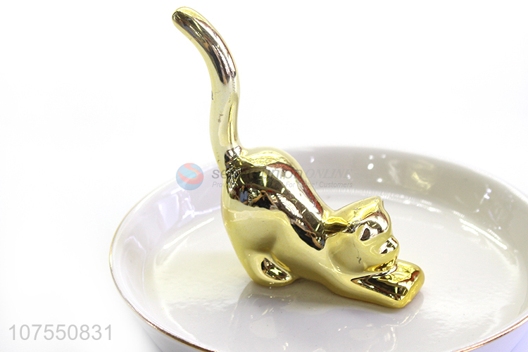 Hot Sell Luxury Jewelry Ring Holder Ceramic Plate With Gold Leopard Decoration