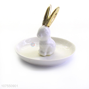 Best Sale Creative White Rabbit Design Ceramic Plate For Holding Jewelry