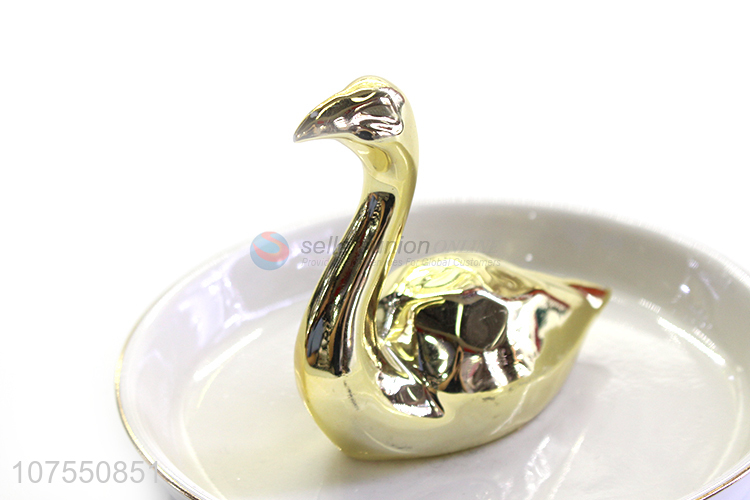 Factory Sell Luxury Jewelry Ring Holder Ceramic Plate With Swan Decoration