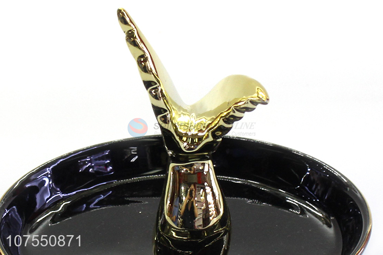 Cheap Price Luxury Jewelry Ring Holder Ceramic Plate With Wing Decoration