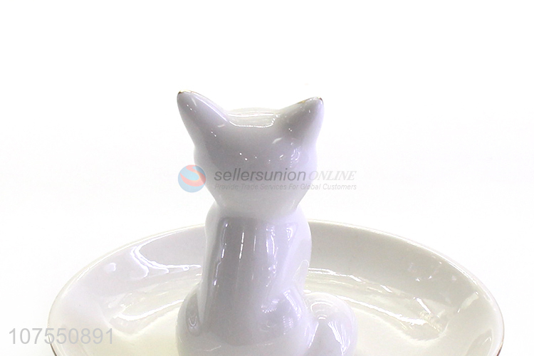 Direct Price Jewelry Ring Holder White Ceramic Plate With White Fox Decoration