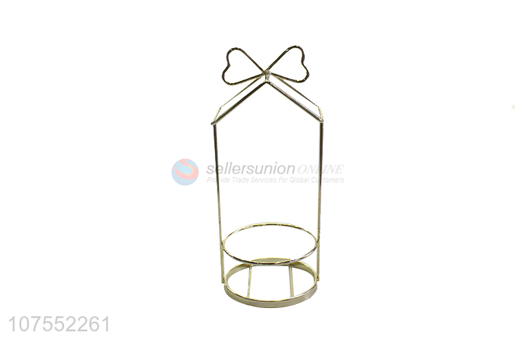 Fashion Home Decoration Ceramic Flowerpot With Gold Bowknot Iron Rack