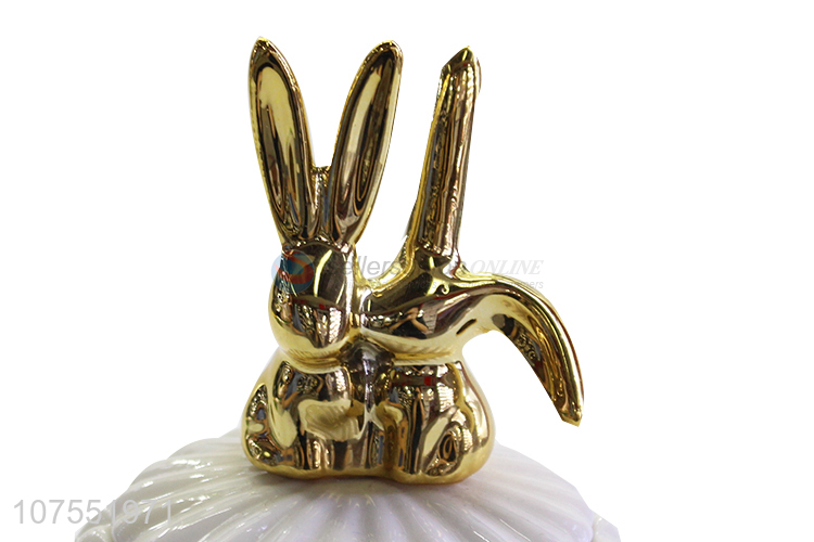 Top Selling Ceramic Storage Jar With Two Gold Rabbit Ceramic Lid