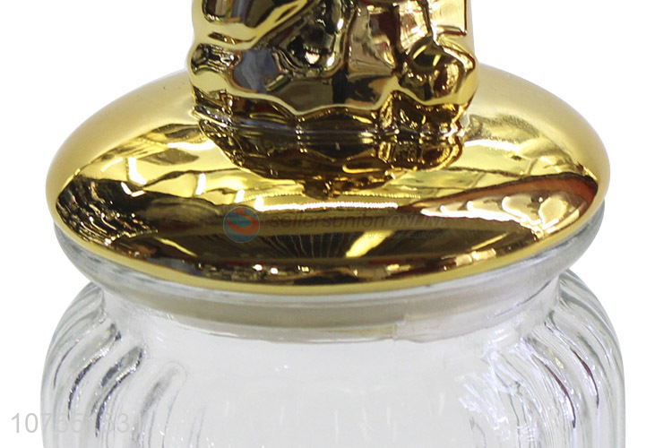 Suitable Price Glass Storage Bottle With Gold Bear Ceramic Lid