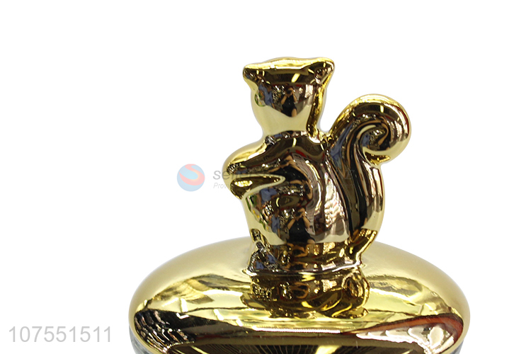 Premium Quality Glass Storage Bottle With Gold Squirrel Ceramic Lid