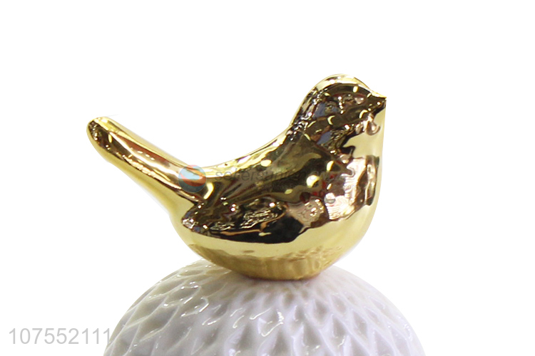 Unique Design White Ceramic Storage Jar With Gold Bird Decoration Lid