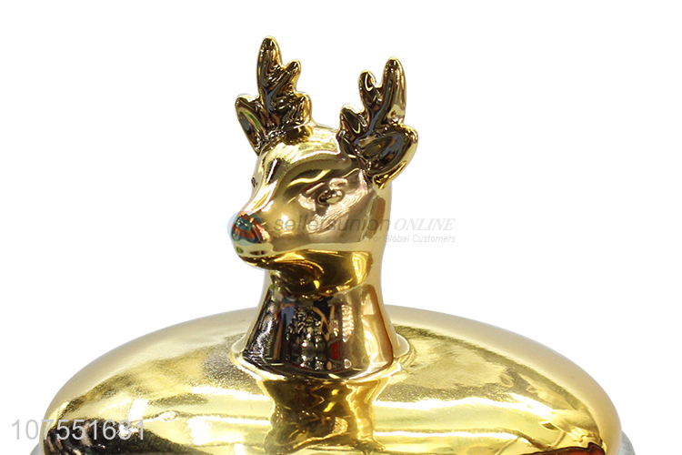 Cheap Price Clear Glass Storage Jar With Gold Deer Ceramic Lid