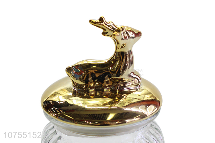 Contracted Design Glass Storage Bottle With Gold Deer Ceramic Lid