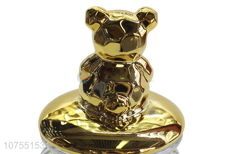 Suitable Price Glass Storage Bottle With Gold Bear Ceramic Lid