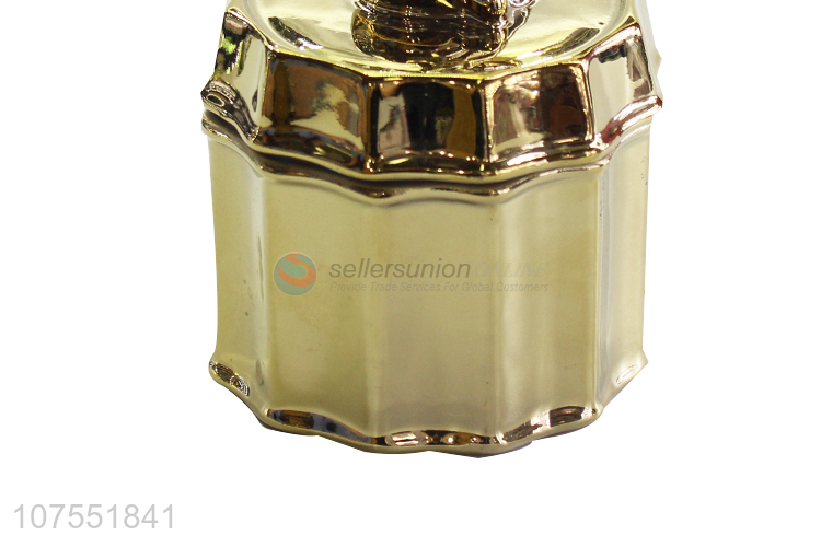 Wholesale Price Gold Ceramic Storage Jar With Elephant Decoration Ceramic Lid