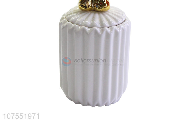 Top Selling Ceramic Storage Jar With Two Gold Rabbit Ceramic Lid