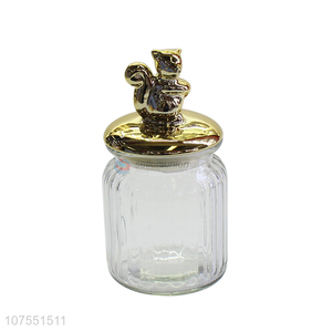 Premium Quality Glass Storage Bottle With Gold Squirrel Ceramic Lid